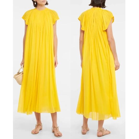 Chloe Flutter Sleeve Pleated Virgin Wool Midi Dress Truly Yellow Women's 36 / 4 - Picture 1 of 6